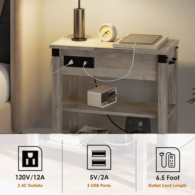 3-Tier Narrow Side Table with Drawer and Storage