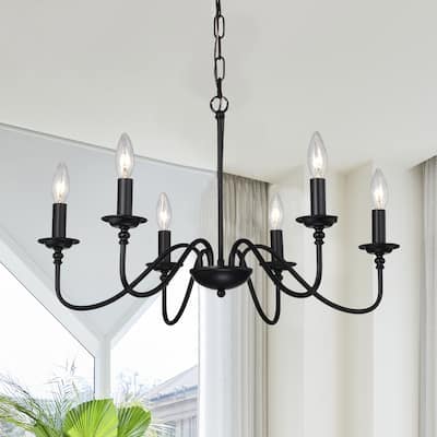 Modern Farmhouse Black Chandelier 6-Light Candle Pendant Light