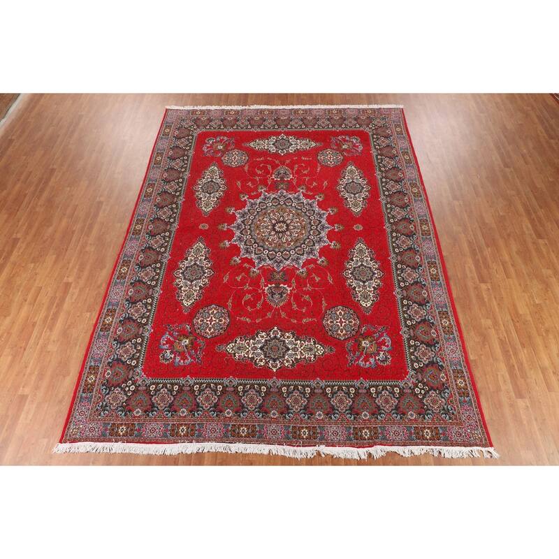 Traditional Red Kashan Turkish Area Rug Medallion Machine Made Carpet - 9'7" x 12'11"
