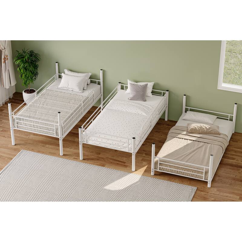 Heavy Duty Metal Triple Twin Bunk Bed with Guardrails, Ladder & Storage, Easy to Assemble