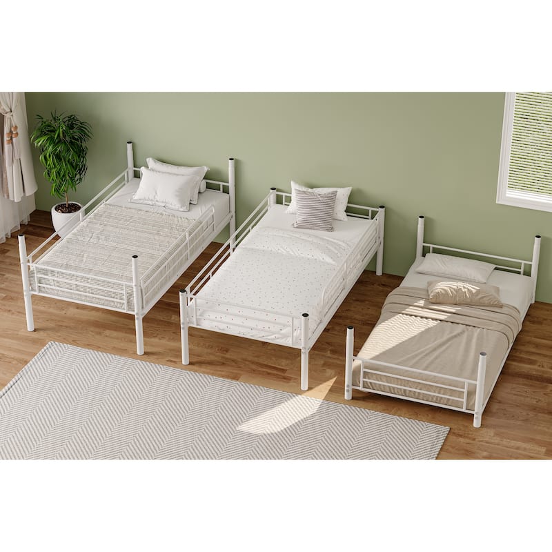 Metal Triple Bunk Bed,Twin Over Twin Bunk Bed for 3, 3 Beds with Guardrail and Ladder, Heavy Duty Triple Bed Frame for Teenagers