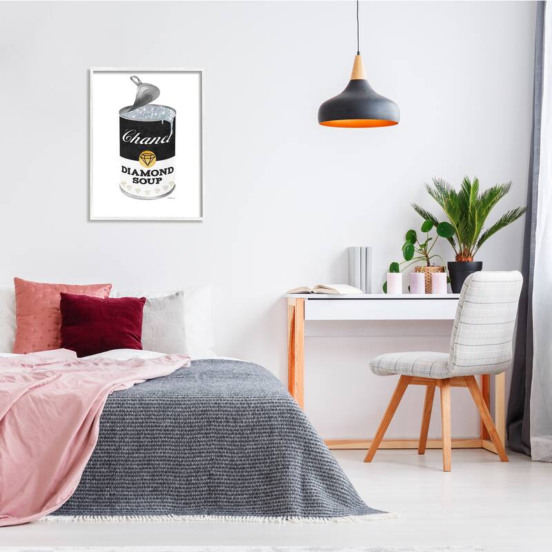 Stupell Traditional Condensed Soup Can Glam Fashion Pop Black Framed Wall Art - White