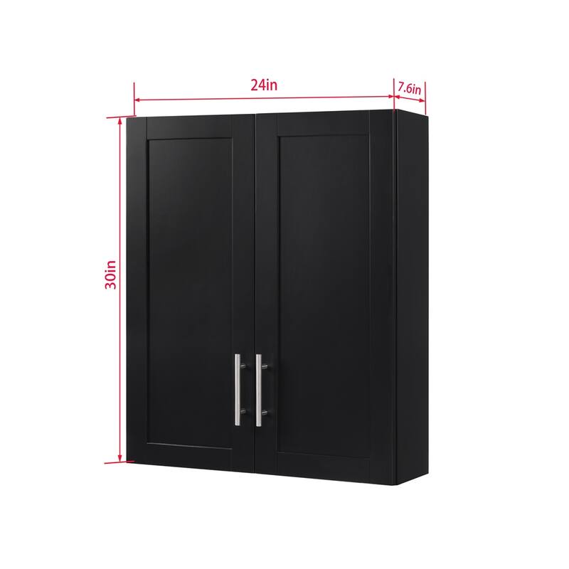 Wood Hanging Cabinet with Doors and Shelves - Black