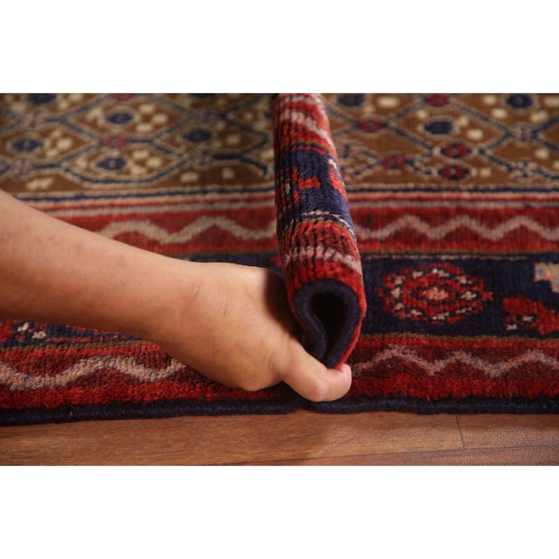 Hand Knotted Oriental 100% Wool Carpet Traditional Geometric Brown Koliaei Runner Rug - 9' 4'' X 3' 9''