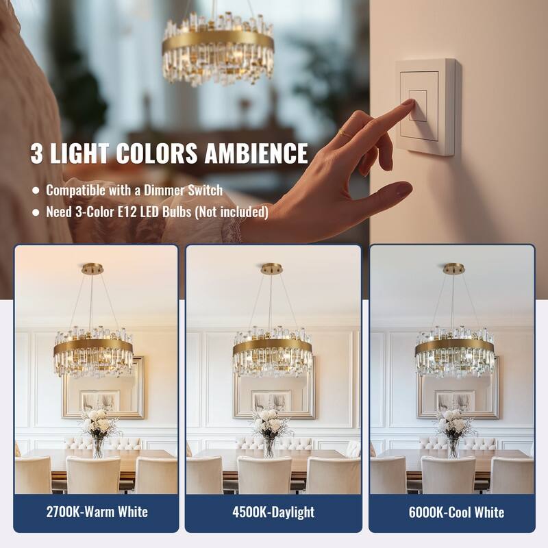 19.7'' Modern Crystal Chandelier Brass Gold Round 12-Light 2-Tier Luxury Crystal 19.7'' Raindrop Chandelier for Dining Room