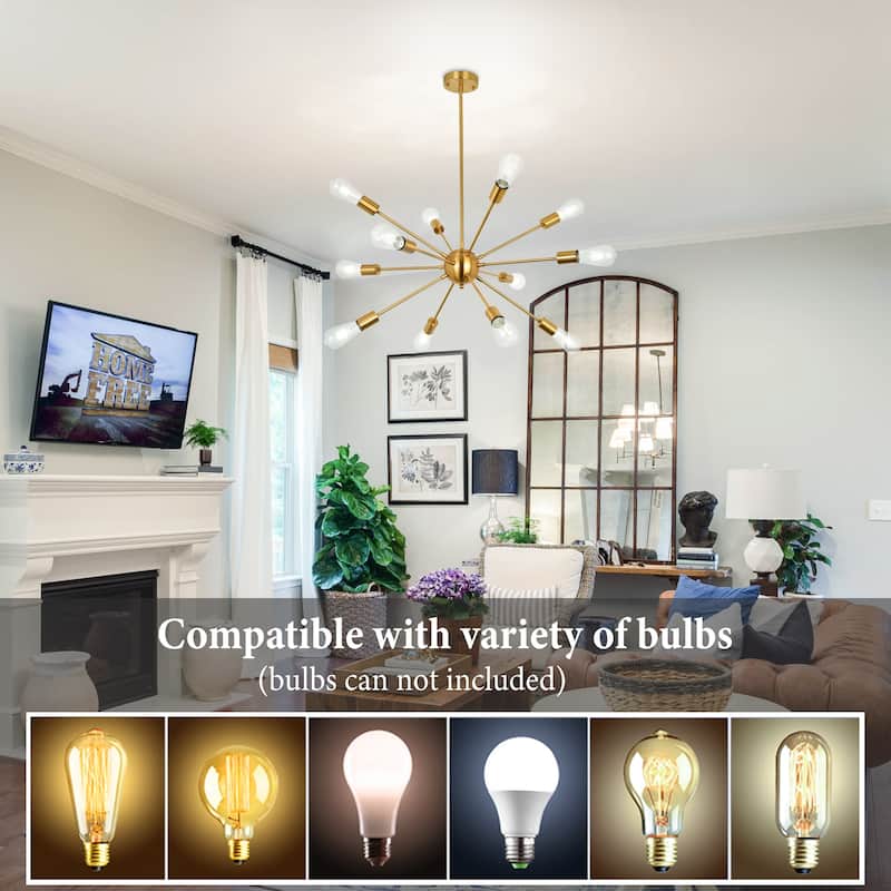 12-Light Sputnik Sphere Chandelier, Classic Semi Flush Mount Chandelier for Living Room Kitchen Island Dining Foyer