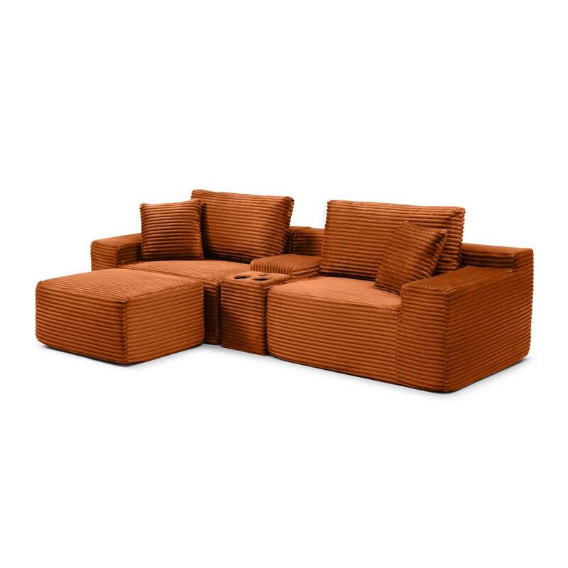 111" L-Shaped Corduroy Boneless Sectional Sofa with Ottoman