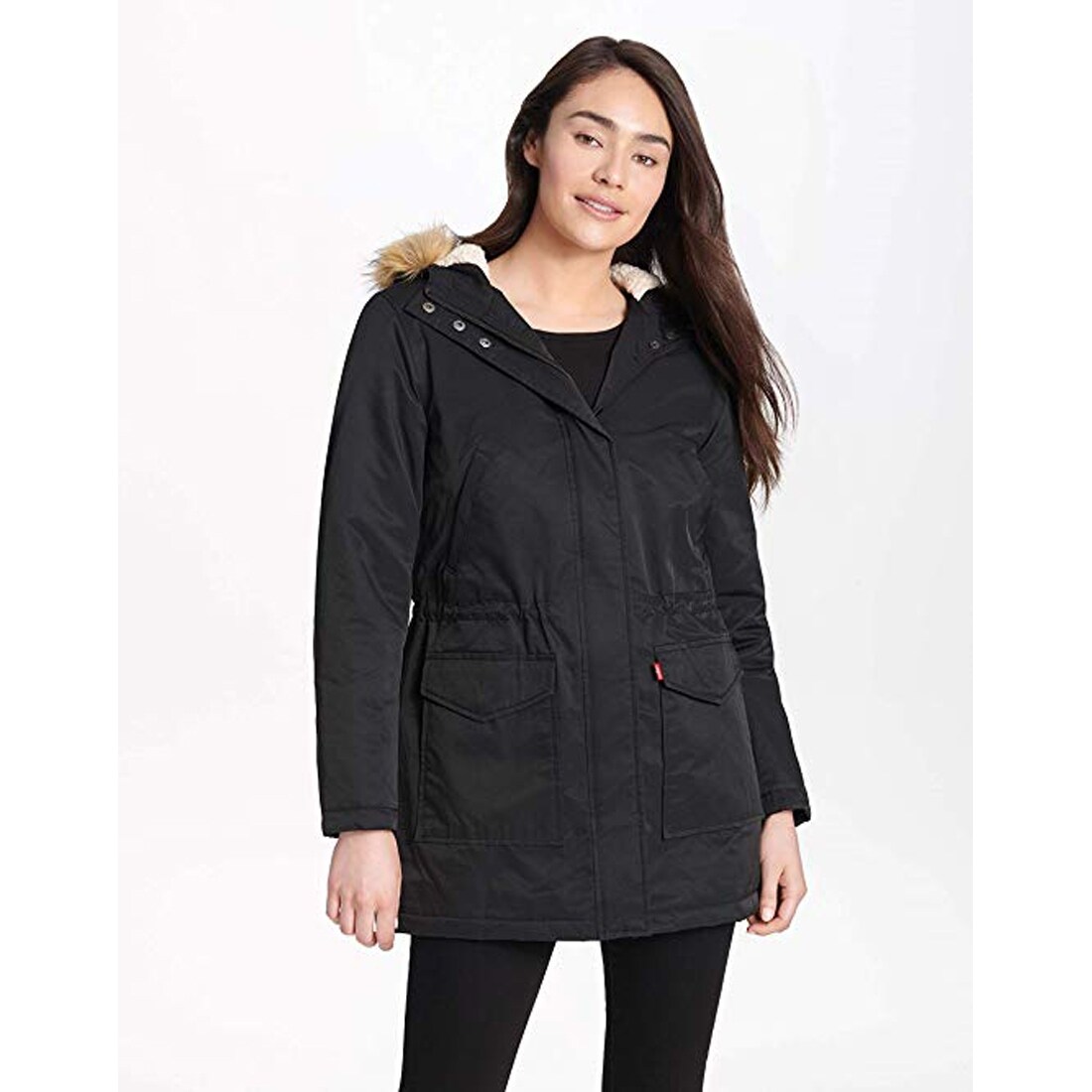 levi's women's performance sherpa lined midlength parka jacket