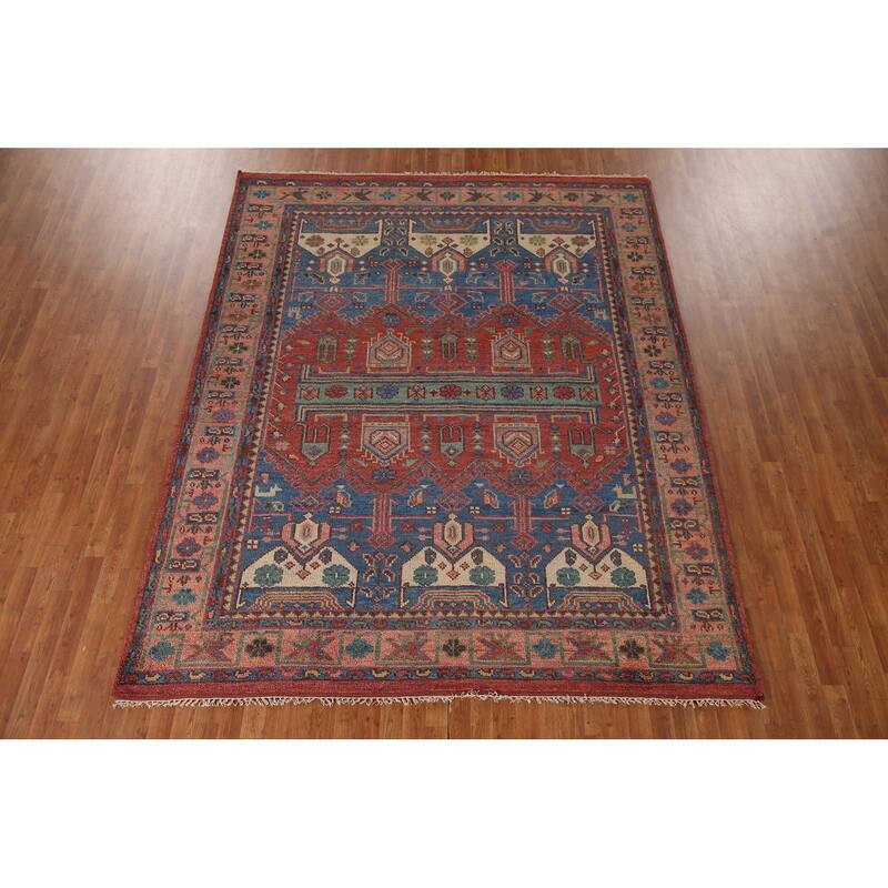 Geometric Red Sirjan Oriental Area Rug Hand-knotted Wool Carpet - 8'0"x 9'10"