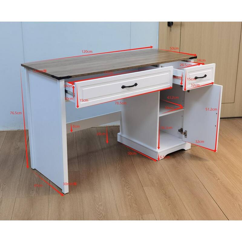 47" Farmhouse Executive Desk, Wood Home Office Desk with Drawers and Storage Cabinet, Computer Desks Writing Workstation