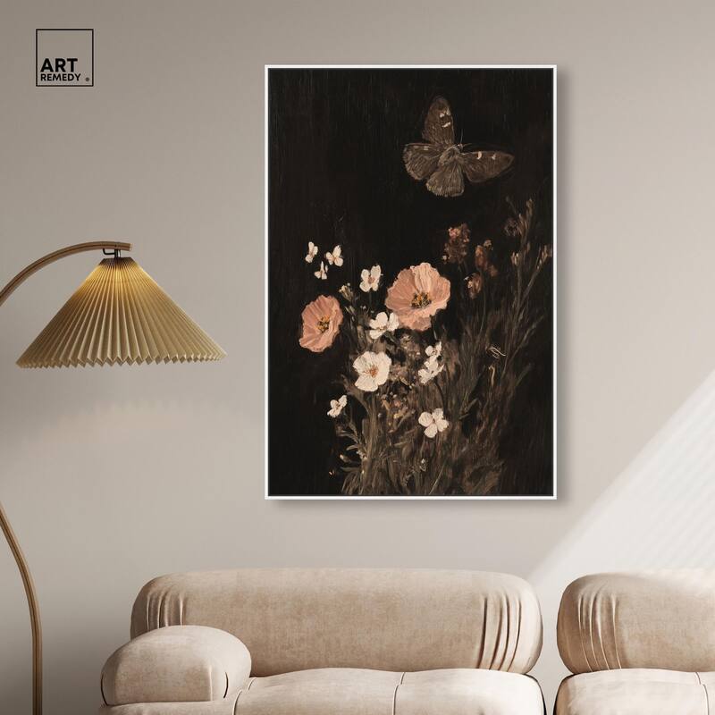 Poppy and Moth I Canvas by Art Remedy