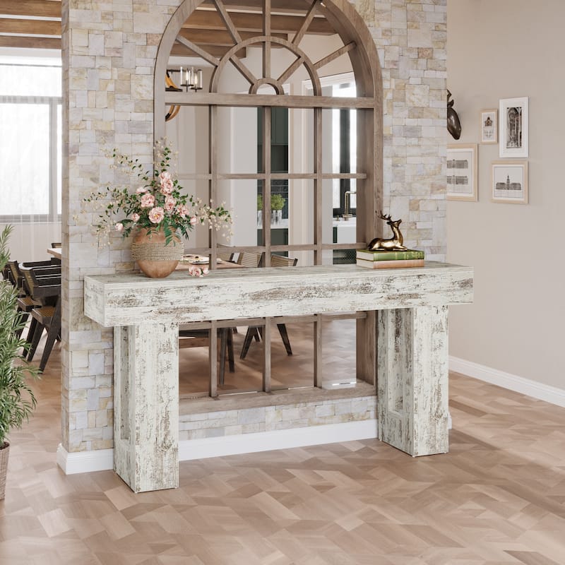63-Inch Farmhouse Wooden Sofa Console Entryway Table for Living Room