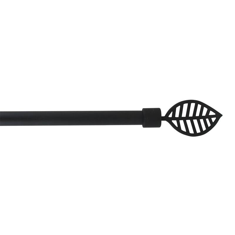 Adjustable Single Curtain Rod 50"-82" with Leaf Finials and Brackets, Available in Taupe, Gray, or Black - 50" to 82" L x 5/8" D