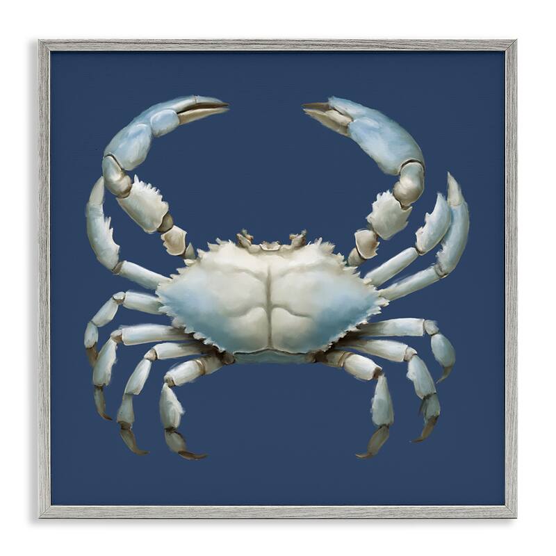 Stupell Detailed Aquatic Blue Crab Framed Giclee Art Design By Elizabeth Medley - 17 x 17 - Grey