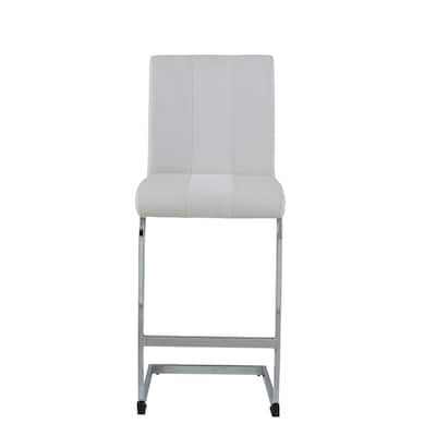 Altis White Bar Stools Set of 4 Modern Upholstered Rubberwood Bar Height Stools with Metal Footrest