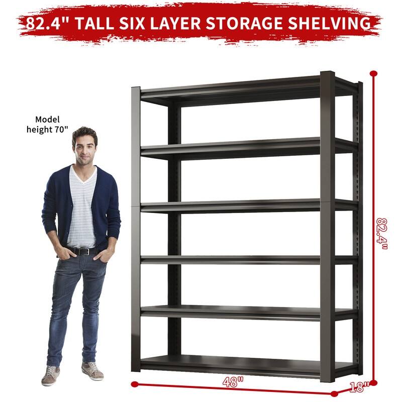 5/6-Tier Adjustable Heavy Duty Metal Storage Shelves, Black, 72/82"H