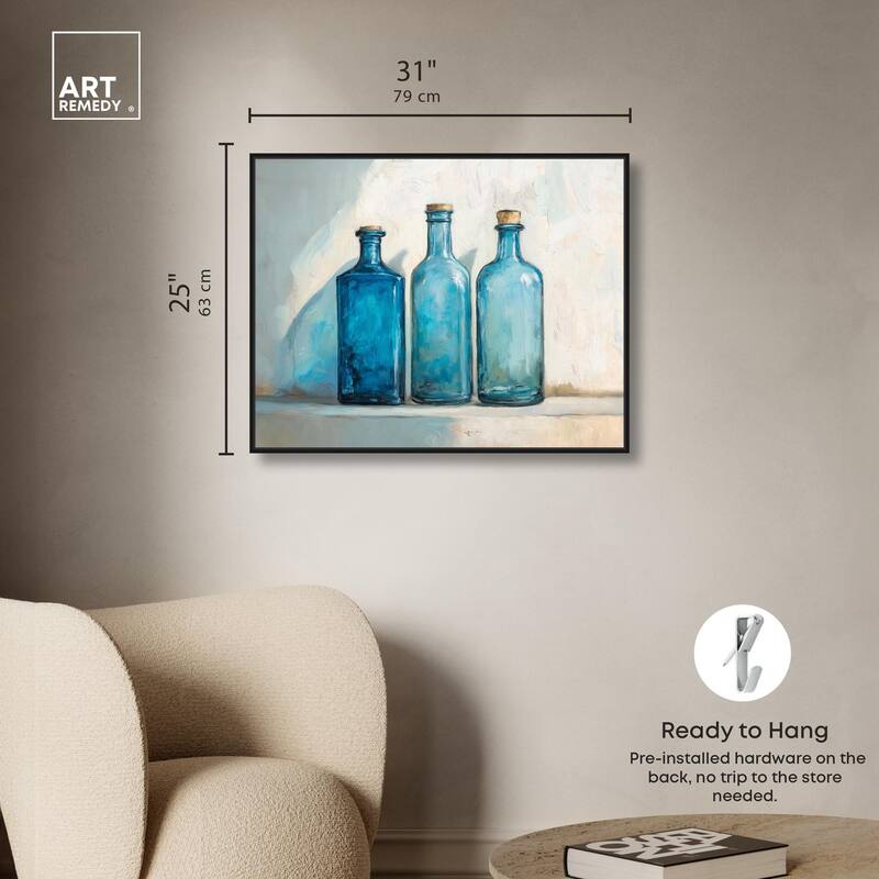 Three Blue Bottles Canvas by Art Remedy