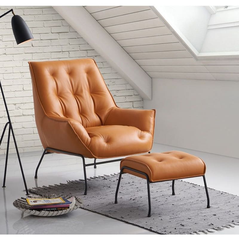 Top Grain Leather Chair with Ottoman