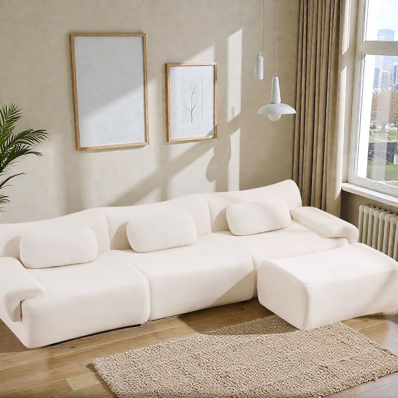 Modular Chenille Sofa Set with Armchair, Extra Large Deep Seat 3 Seater Compression Couch with Pillows