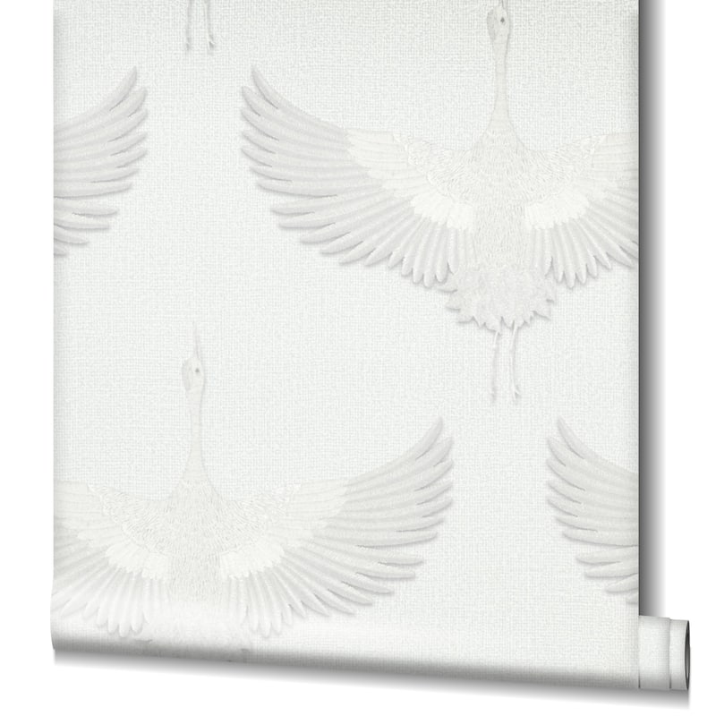 Galerie Wallcoverings Kumano Textured Stork Design Vinyl on Non-woven Pearlescent Wallpaper Roll