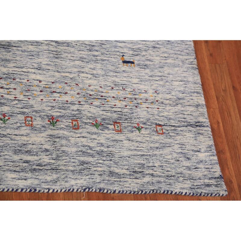 Tribal Striped Gabbeh Oriental Area Rug Hand-Knotted Wool Carpet - 7'10" x 9'7"