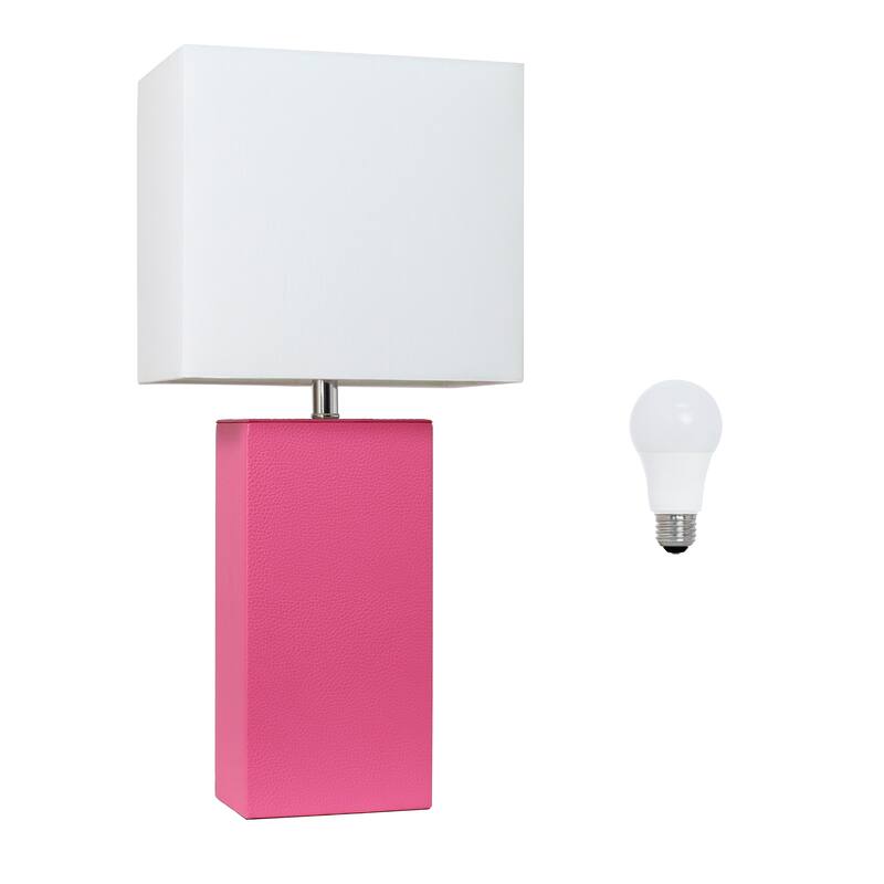 Elegant Designs 21" Modern Leather Wrapped Table Lamp, With LED Bulb