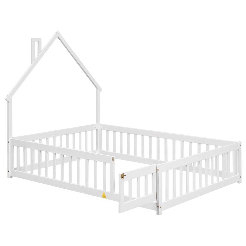 House-Shaped Headboard Floor Bed with Fence