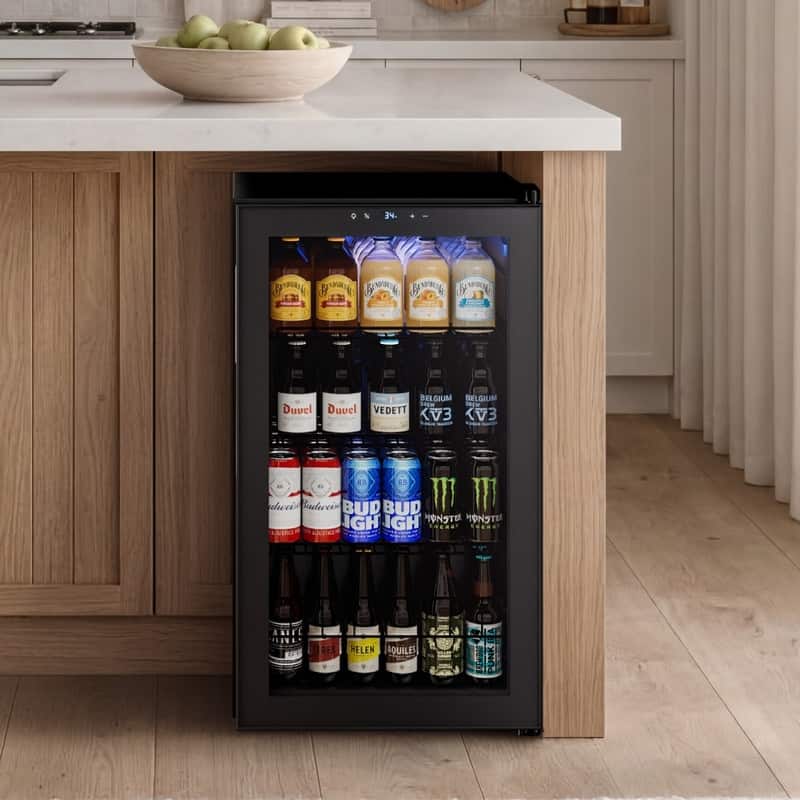 Yeego 102-Can Direct-cool Beverage Cooler, Glass Door Refrigerator with LED Display