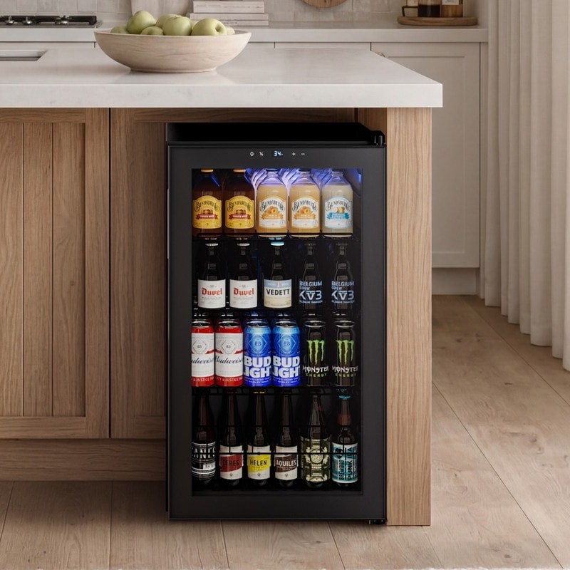 Yeego 102-Can Direct-cool Beverage Cooler, Glass Door Refrigerator with LED Display