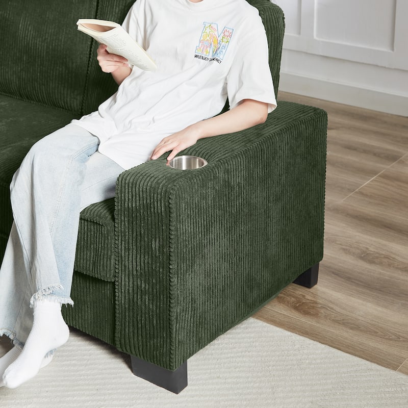 84" Corduroy 3-Seater Sofa, Modern Compressed Design for Multiple Rooms