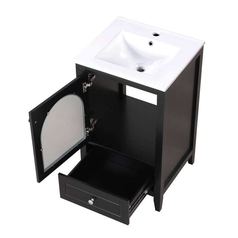 20" Vanity for Bathroom with Storage Cabinet, Soft Closing Glass Door, Sink, Drawer and Silver Metal Knobs