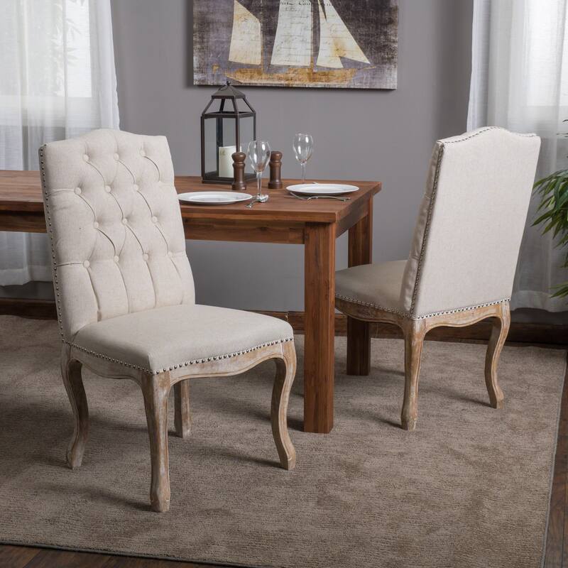 2 Piece Nailhead Upholstered Dining Chairs with Wooden Legs, Backrest, Upholstered for Dining Room Kitchen Bedroom Living Room