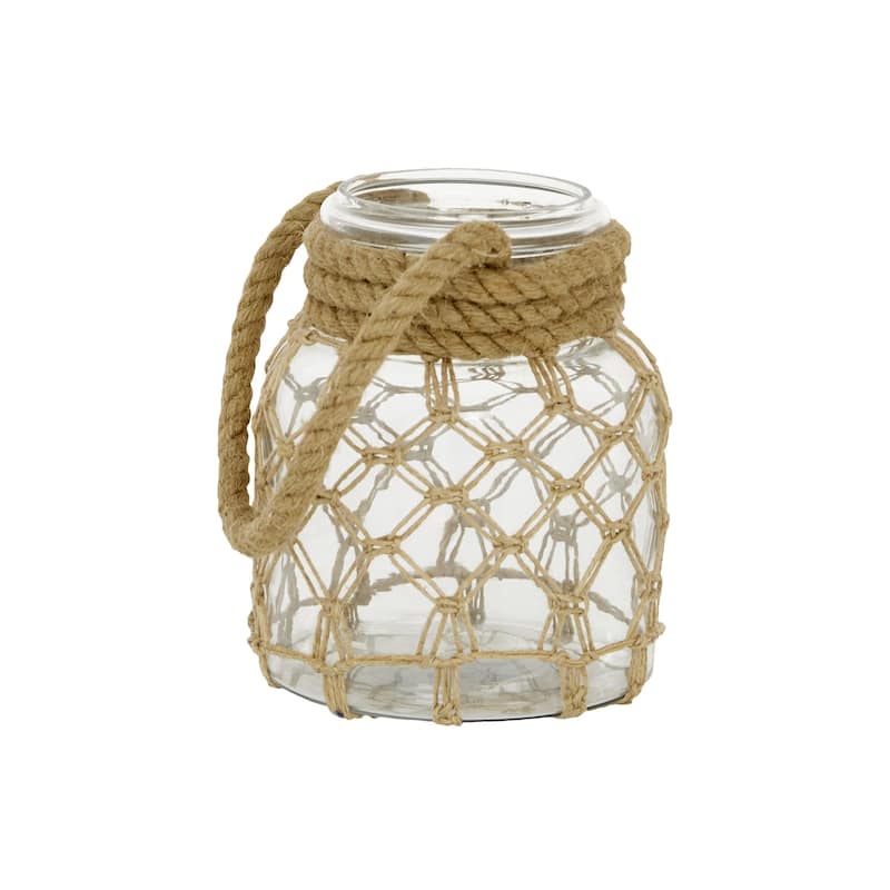 Glass Decorative Candle Lantern with Rope Handle - Clear - Roche River Decor