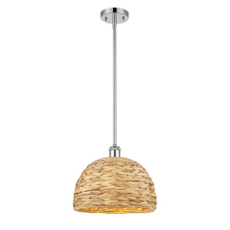 Innovations Lighting Woven Rattan - 1 Light 12" Stem Hung Pendant - Polished Chrome/Natural Rattan