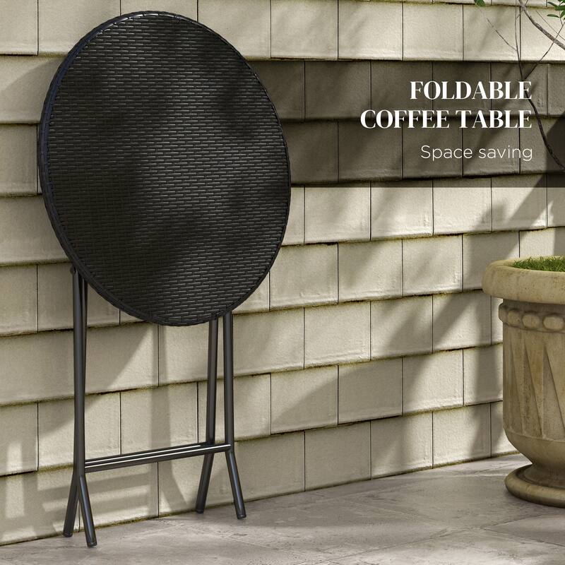 Outsunny 3 Pieces Outdoor PE Rattan Bistro Set with Cushion, Outdoor Patio Furniture Set with Folding Table, Metal Frame Wicker