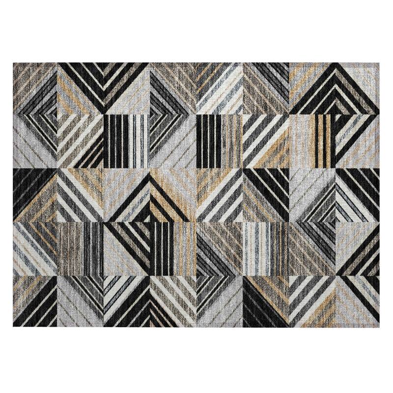 Machine Washable Indoor/ Outdoor Geo Mosaic Chantille Rug