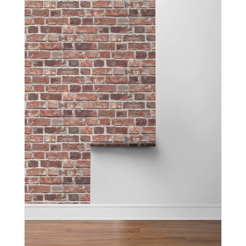 Seabrook Designs Distressed Red Brick Prepasted Wallpaper - 20.5 in. W x 33 ft. L