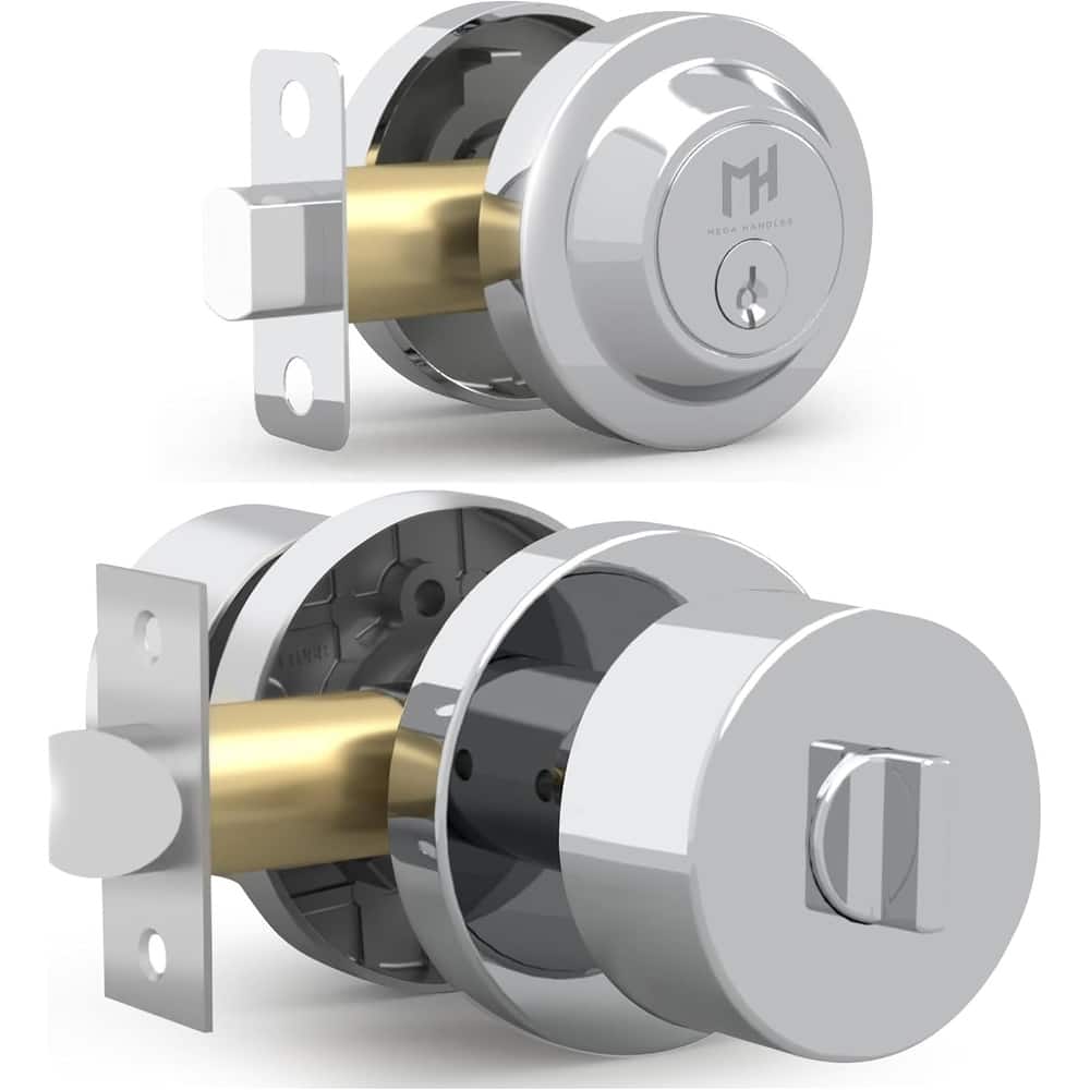 Mega Handles BUENA Round Entry Door Knob and Deadbolt Lock Set – Keyed Combo for Left or Right-Handed Doors, Reversible Design