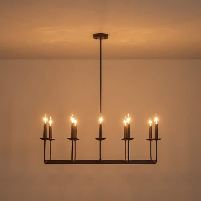Farmhouse 10-Light Candle Iron Kitchen Island Linear Chandelier
