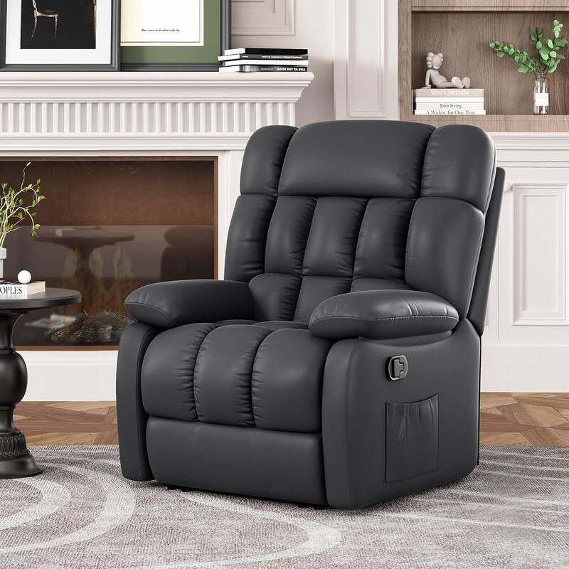 Upholstered Rocker Recliner Chair with Side Pocket, Ergonomic 110°-160°Adjustable Reclining Chairs, Sofa Chair with Footrest