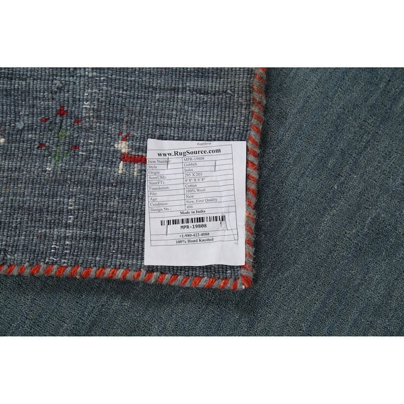 Blue Gray Gabbeh Indian Area Rug Hand-Knotted Wool Carpet - 6'8"x 9'8"