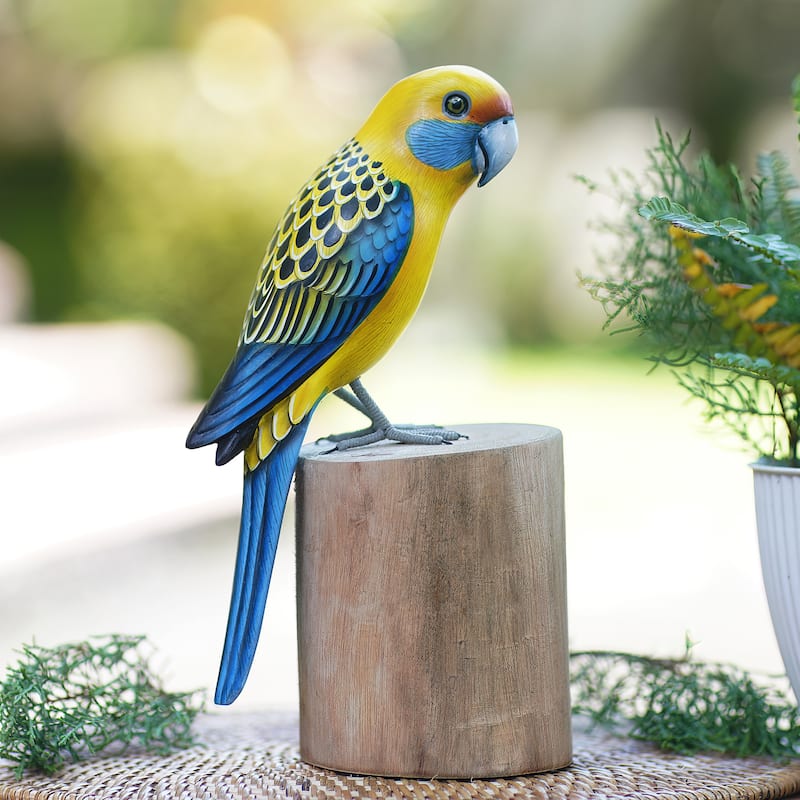 Novica Handmade Yellow Rosella Wood Sculpture
