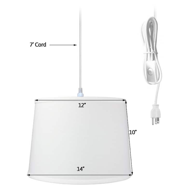 1 Light Swag Plug-In Pendant 14"w White Shade, 17' White Cord