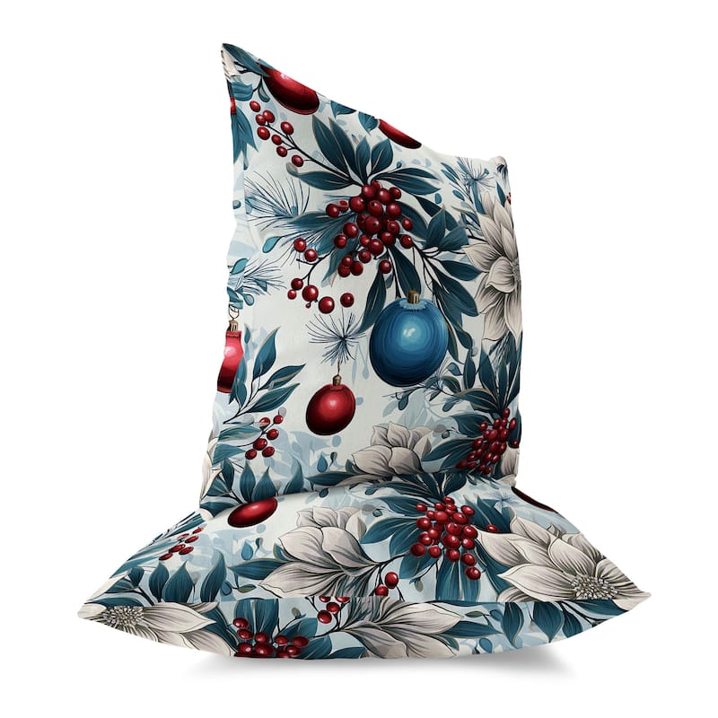Blue And Red Festive Flurries Indoor/Outdoor Throw Pillow Zipper