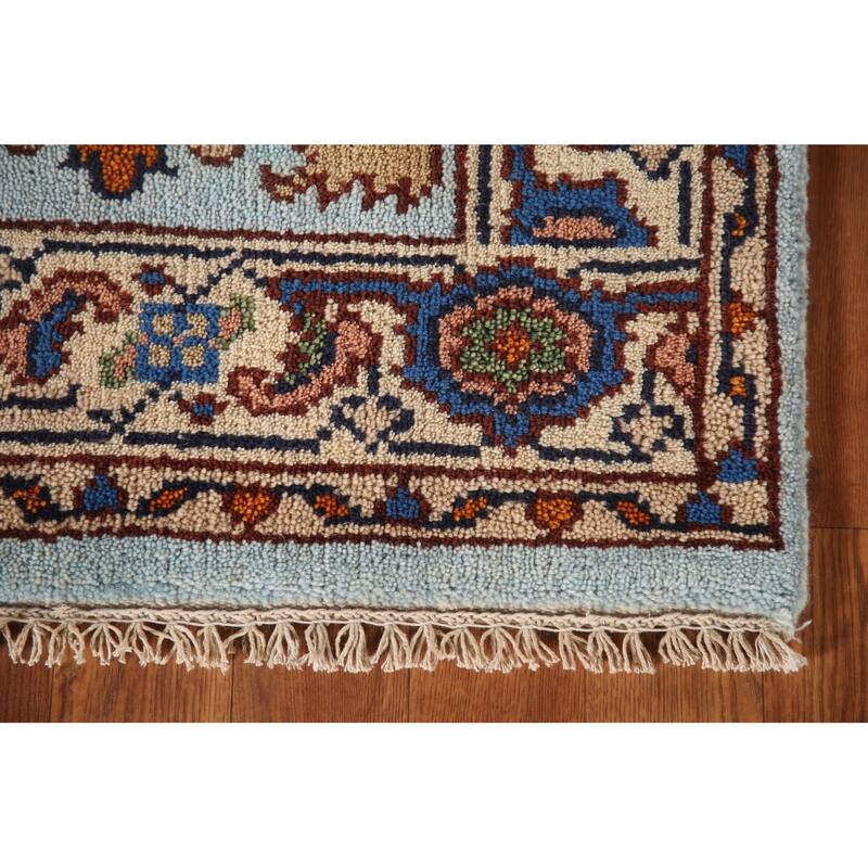 Light Blue Floral Heriz Serapi Oriental Accent Rug Wool Carpet - 2'11"x 5'1"
