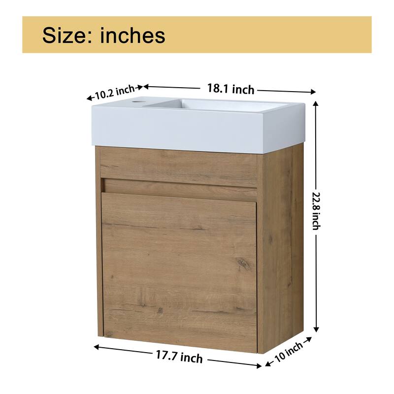 18 Inch Single Sink Bathroom Vanity with Soft Close Door, 18x10