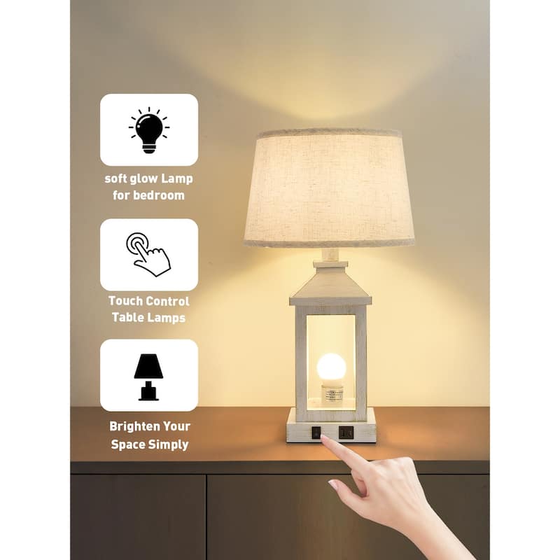 20.5" Set of 2 Vintage Table Lamps for Living Room, Farmhouse Industrial Nightstand Lamp with USB C+A (Including Light Bulbs)
