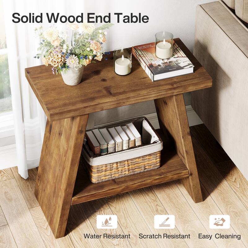 Solid Wood End Table for Living Room (Set of 2) - 11.81"D x 23.62"W x 23.62"H