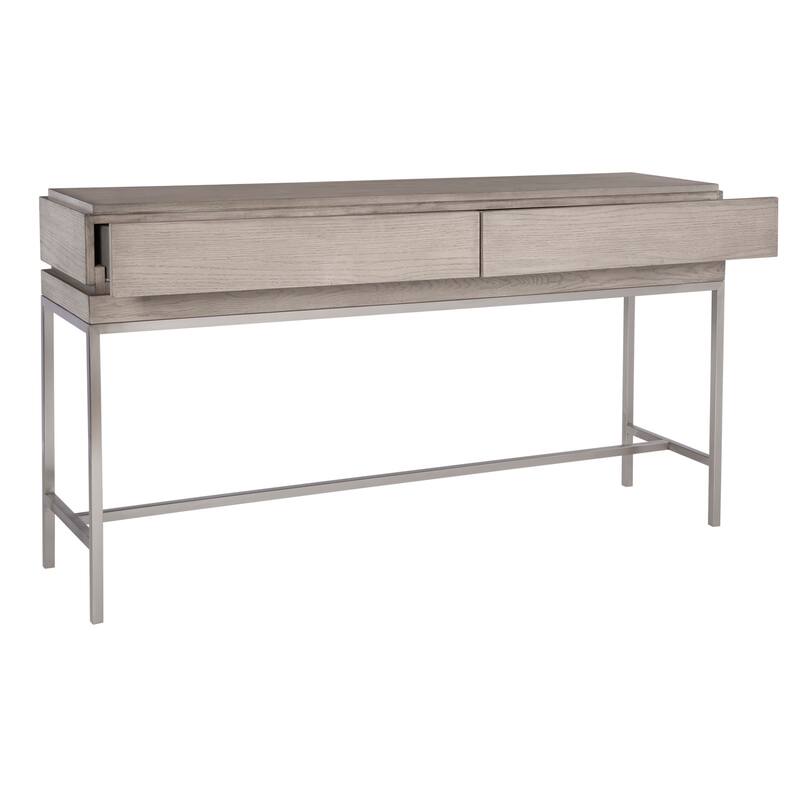 Uttermost Kamala 54" Long Oak Veneer Top Stainless Steel Console Table