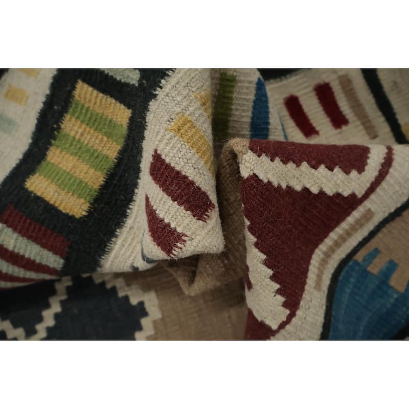 Hand Woven Oriental 100% Wool Carpet Southwestern Geometric Multi-Colored Kilim Area Rug - 10' 3'' X 6' 11''